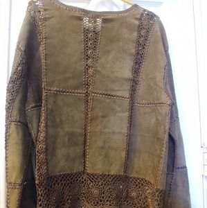 S.M.H. VINTAGE 1X GREEN LEATHER CROCHET JACKET